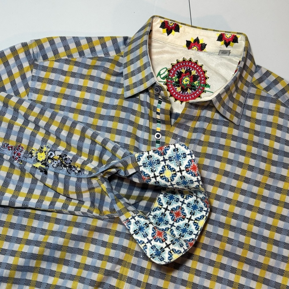 Robert Graham Shirt Flip Cuff Multicolor Plaid Floral Men’s Medium Business